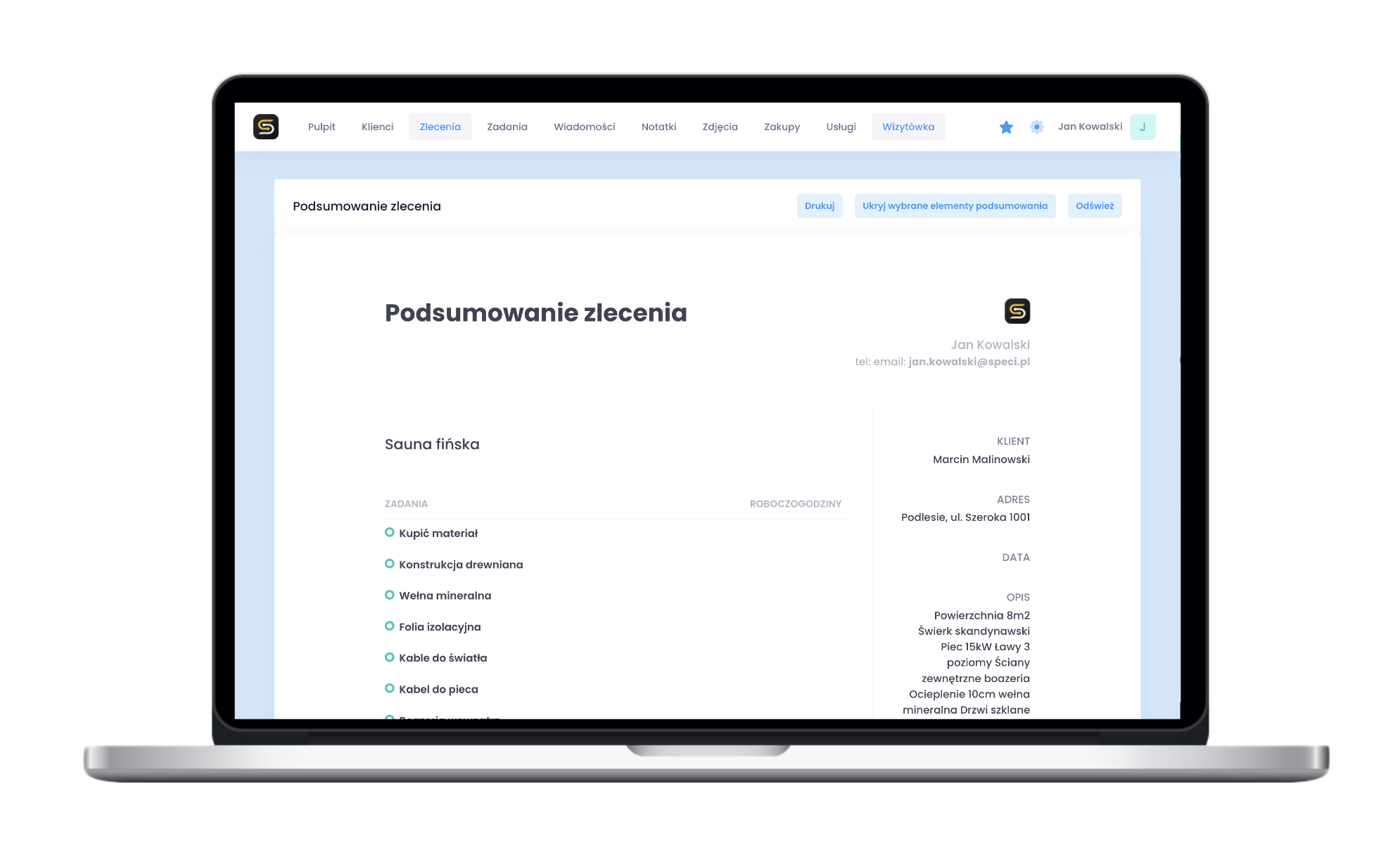 Komputer: podsumowanie zlecenia